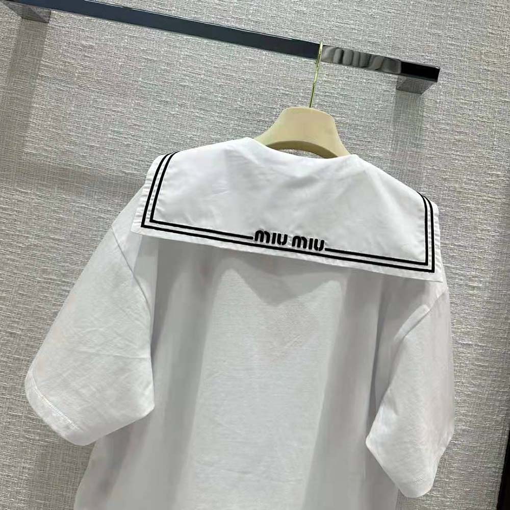 Miu Miu Women Embroidered Cotton T-shirt with Embroidered Logo - image 6