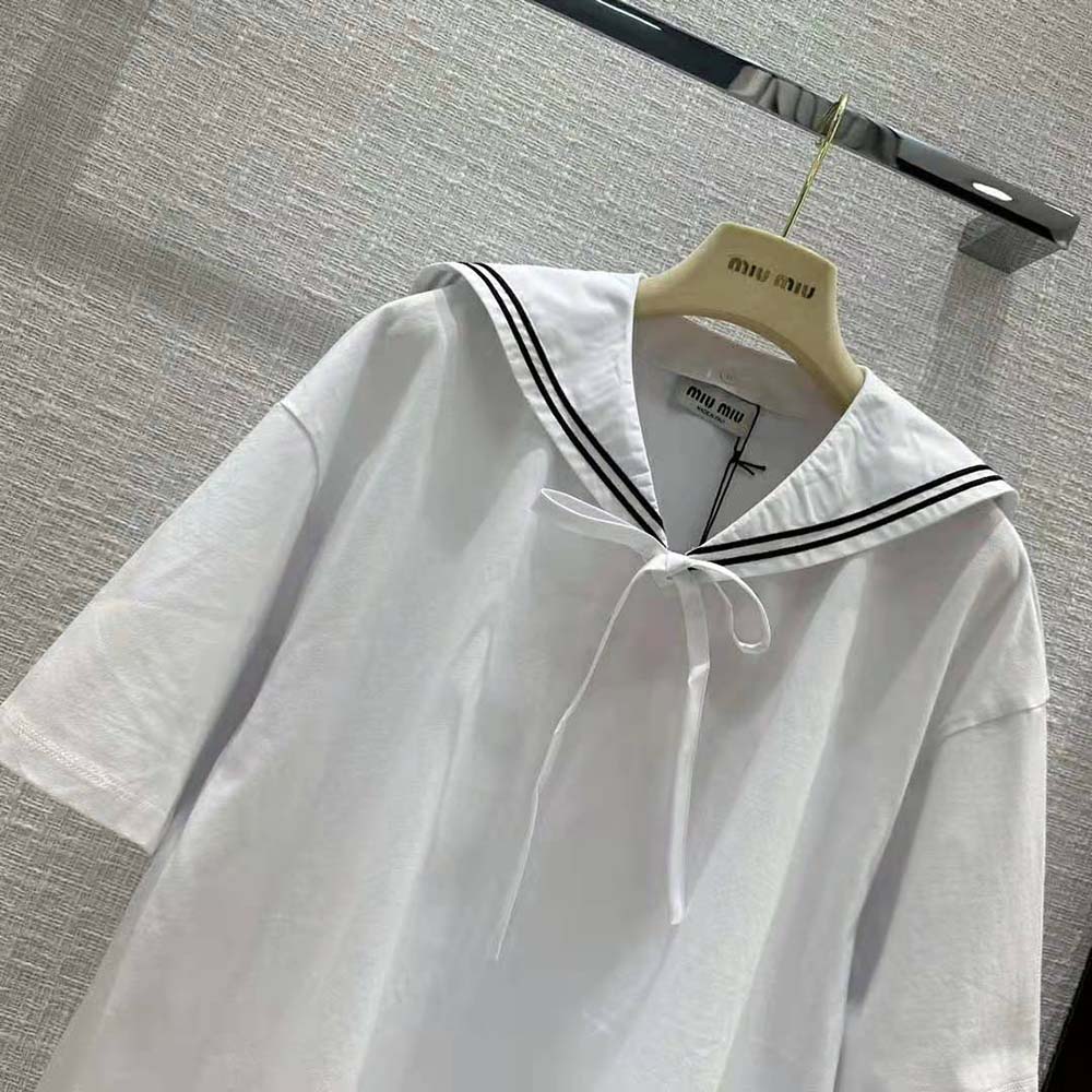 Miu Miu Women Embroidered Cotton T-shirt with Embroidered Logo - image 4