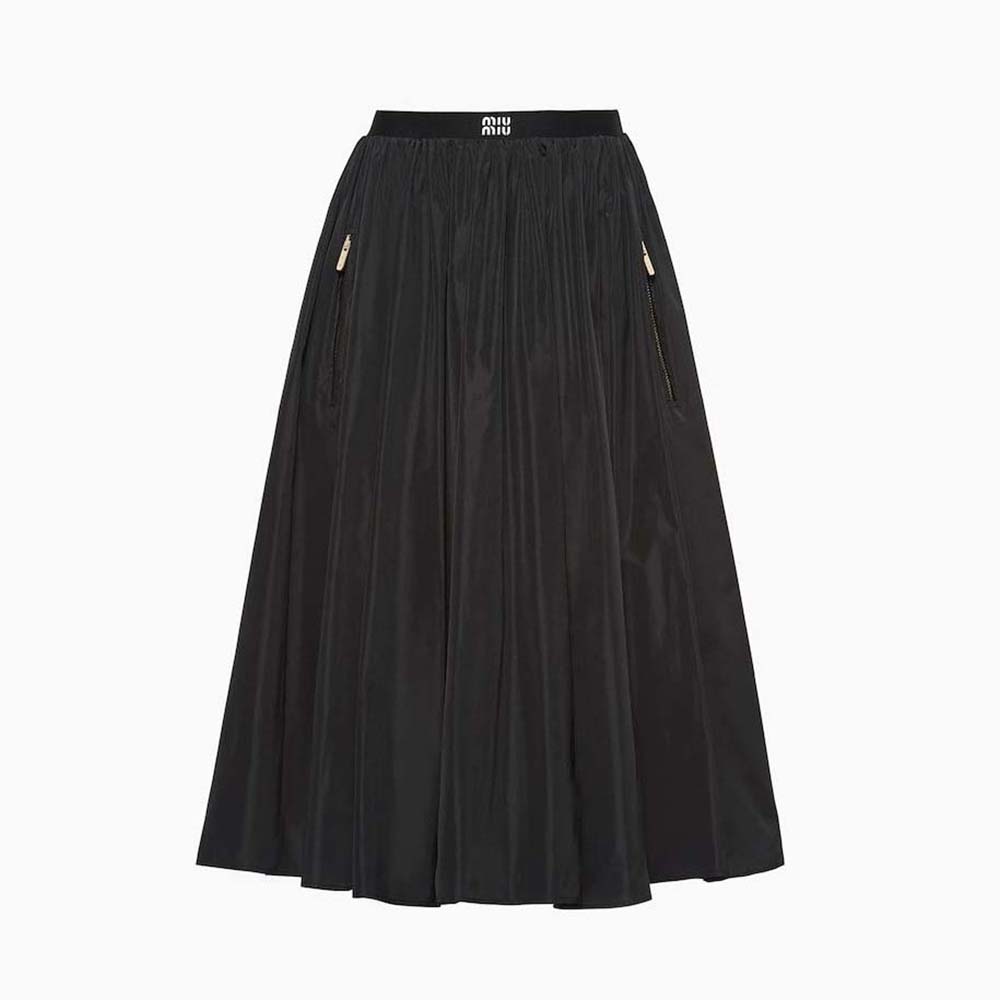 Front view of Miu Miu Women Full Technical Silk Skirt in black