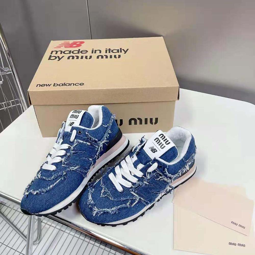 Miu Miu Women New Balance 574 x Miu Miu Denim Sneakers-Blue - image 6