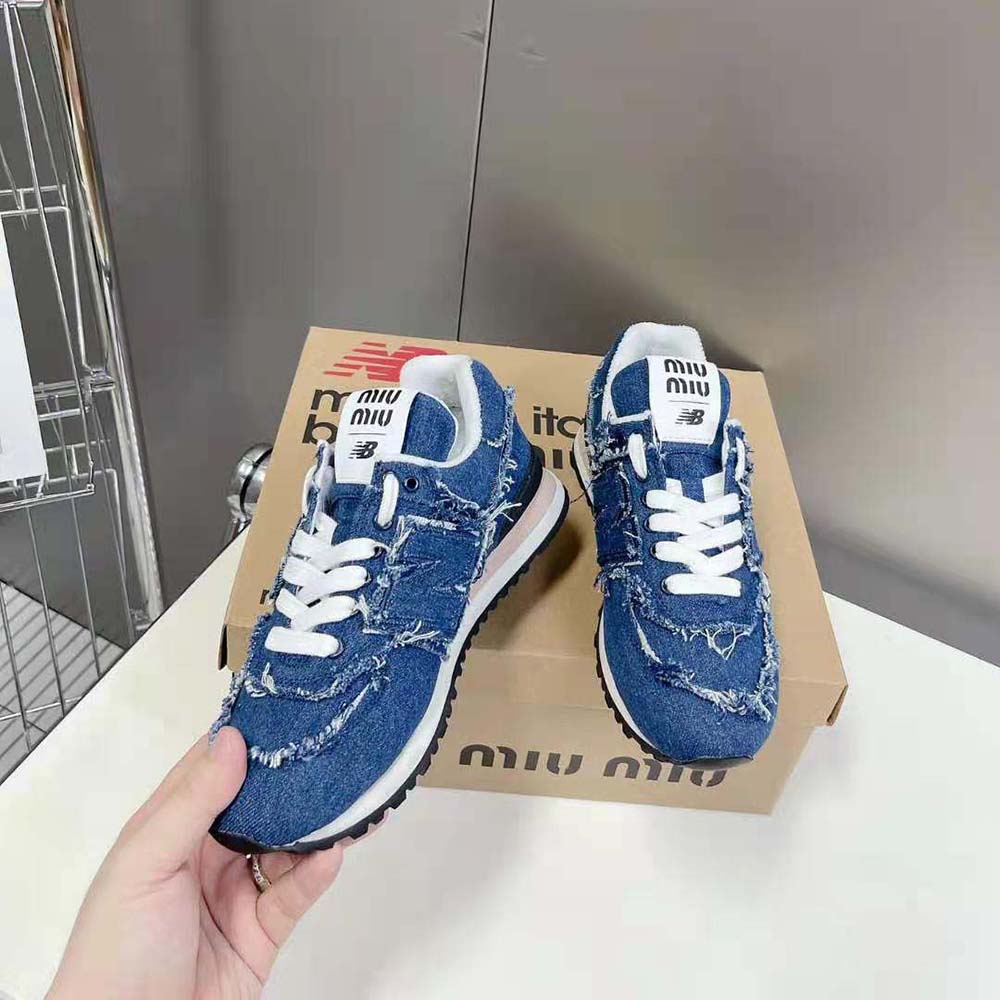 Miu Miu Women New Balance 574 x Miu Miu Denim Sneakers-Blue - image 4