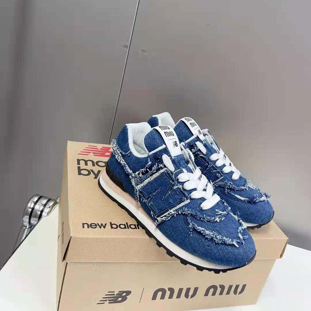 Miu Miu Women New Balance 574 x Miu Miu Denim Sneakers-Blue - image 5