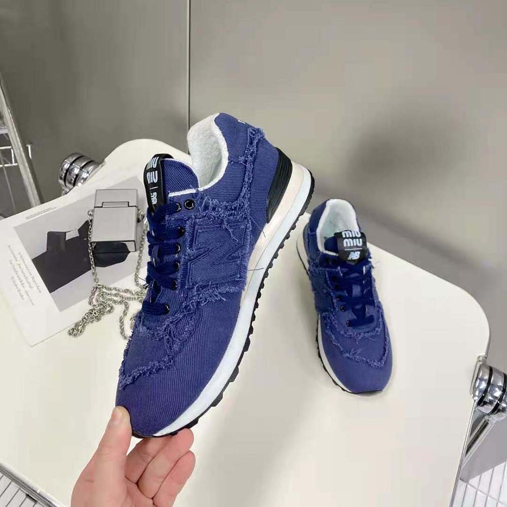 Miu Miu Women New Balance 574 x Miu Miu Denim Sneakers-Navy - image 5