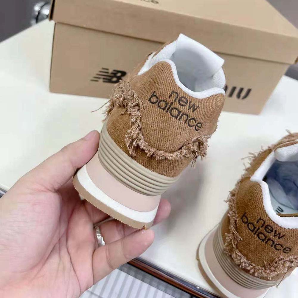 Miu Miu Women New Balance 574 x Miu Miu Marbleized Denim Sneakers-Brown - image 10