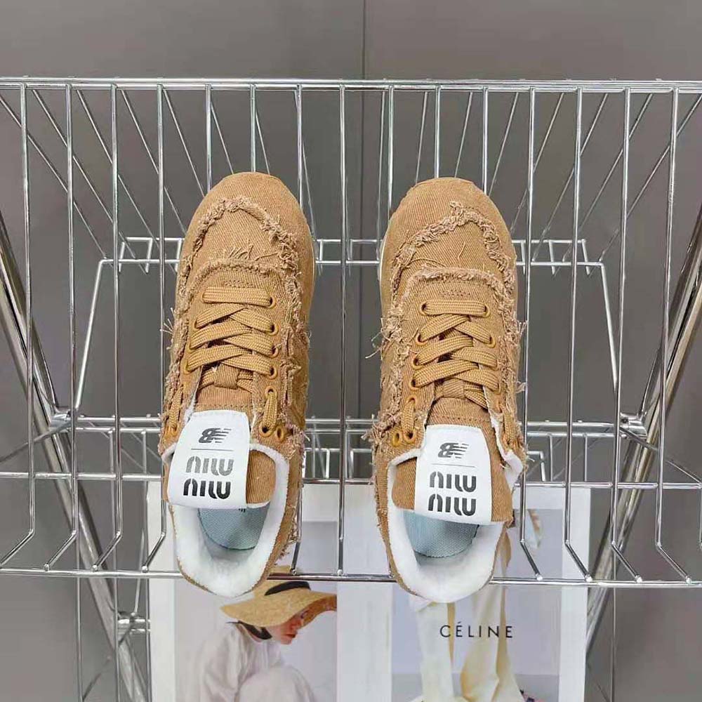 Miu Miu Women New Balance 574 x Miu Miu Marbleized Denim Sneakers-Brown - image 4