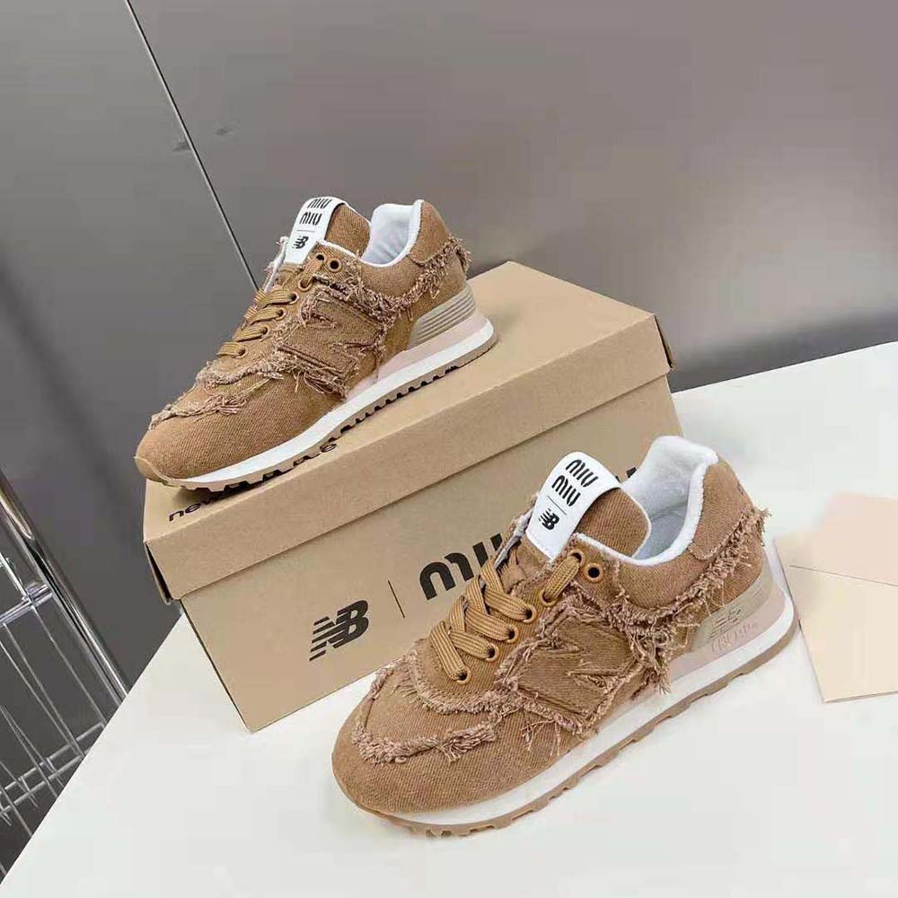 Miu Miu Women New Balance 574 x Miu Miu Marbleized Denim Sneakers-Brown - image 6
