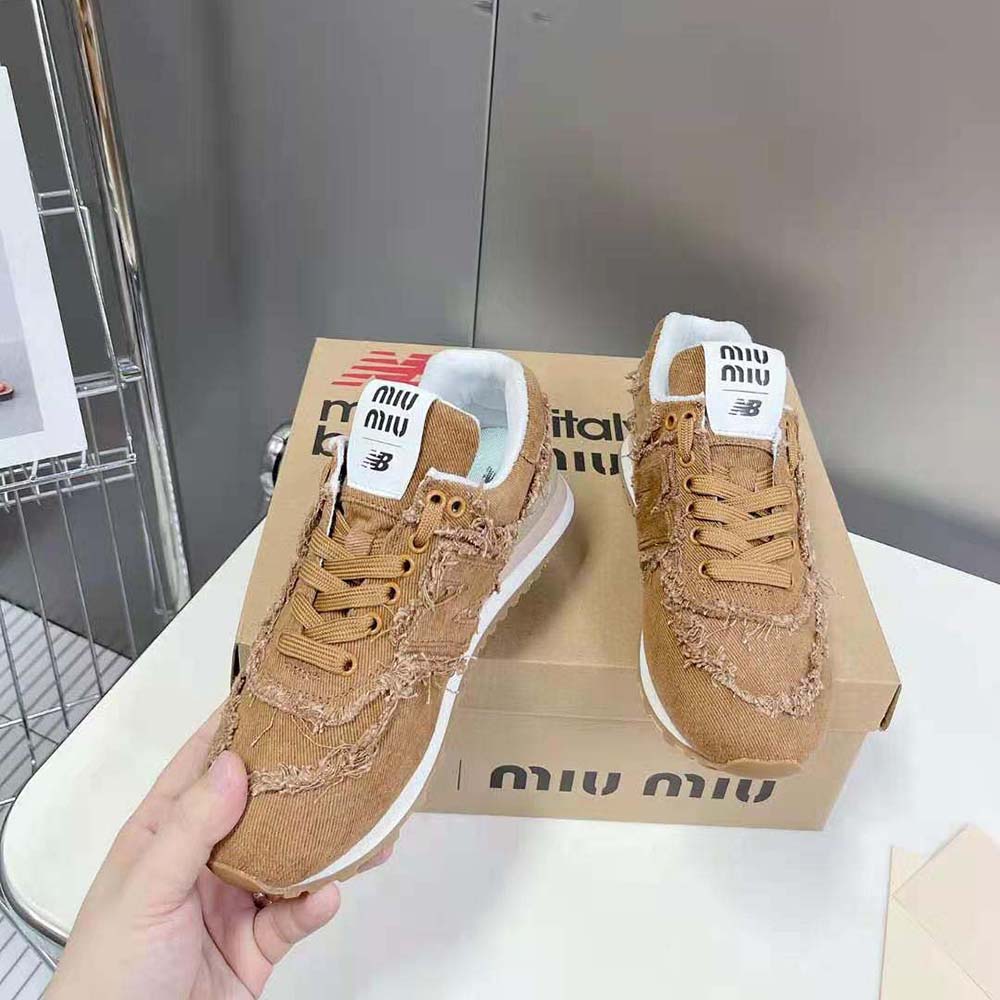 Miu Miu Women New Balance 574 x Miu Miu Marbleized Denim Sneakers-Brown - image 5