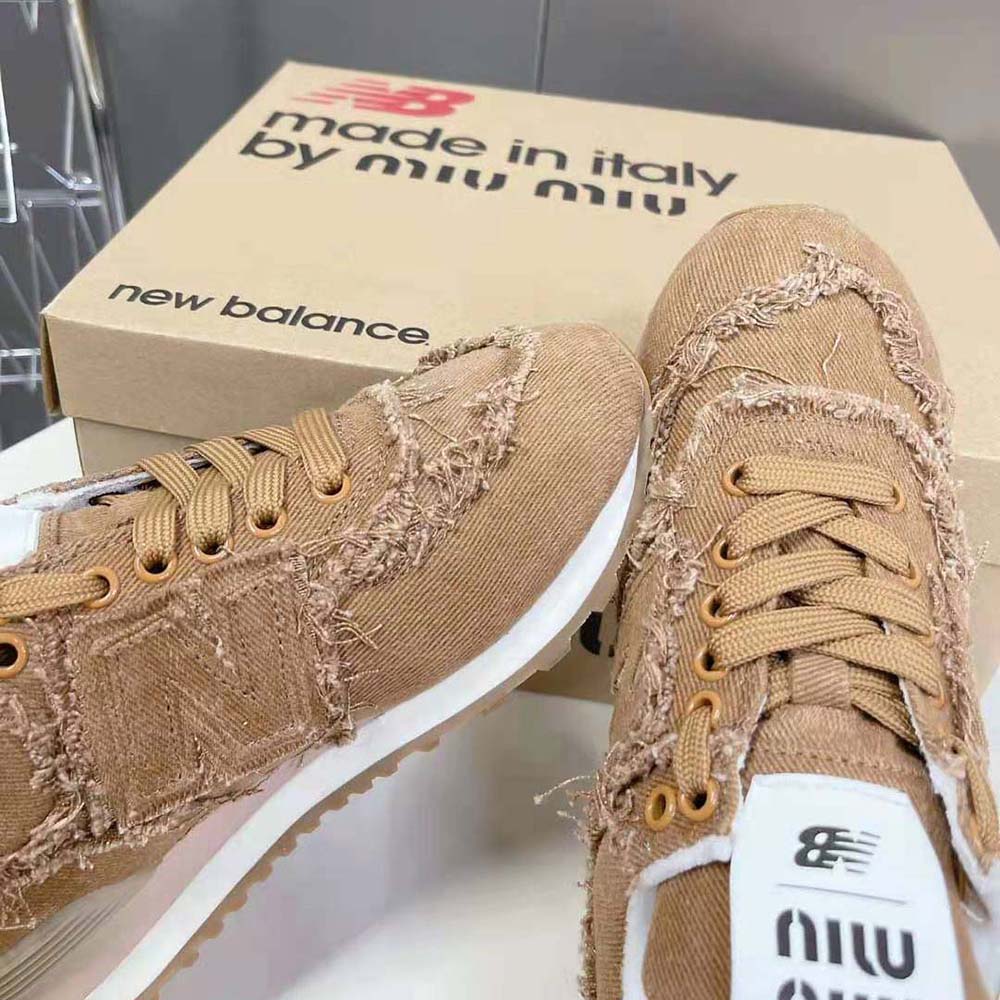 Miu Miu Women New Balance 574 x Miu Miu Marbleized Denim Sneakers-Brown - image 9
