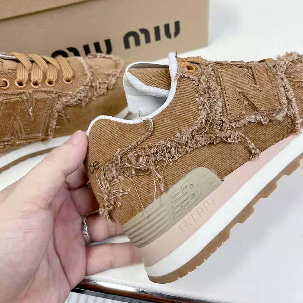 Miu Miu Women New Balance 574 x Miu Miu Marbleized Denim Sneakers-Brown - image 8