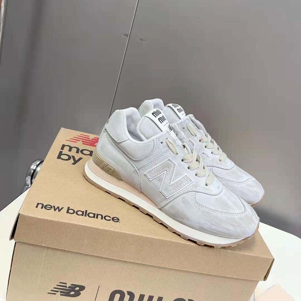 Miu Miu Women New Balance 574 x Miu Miu Vintage-Effect Nappa Leather Sneakers - image 6