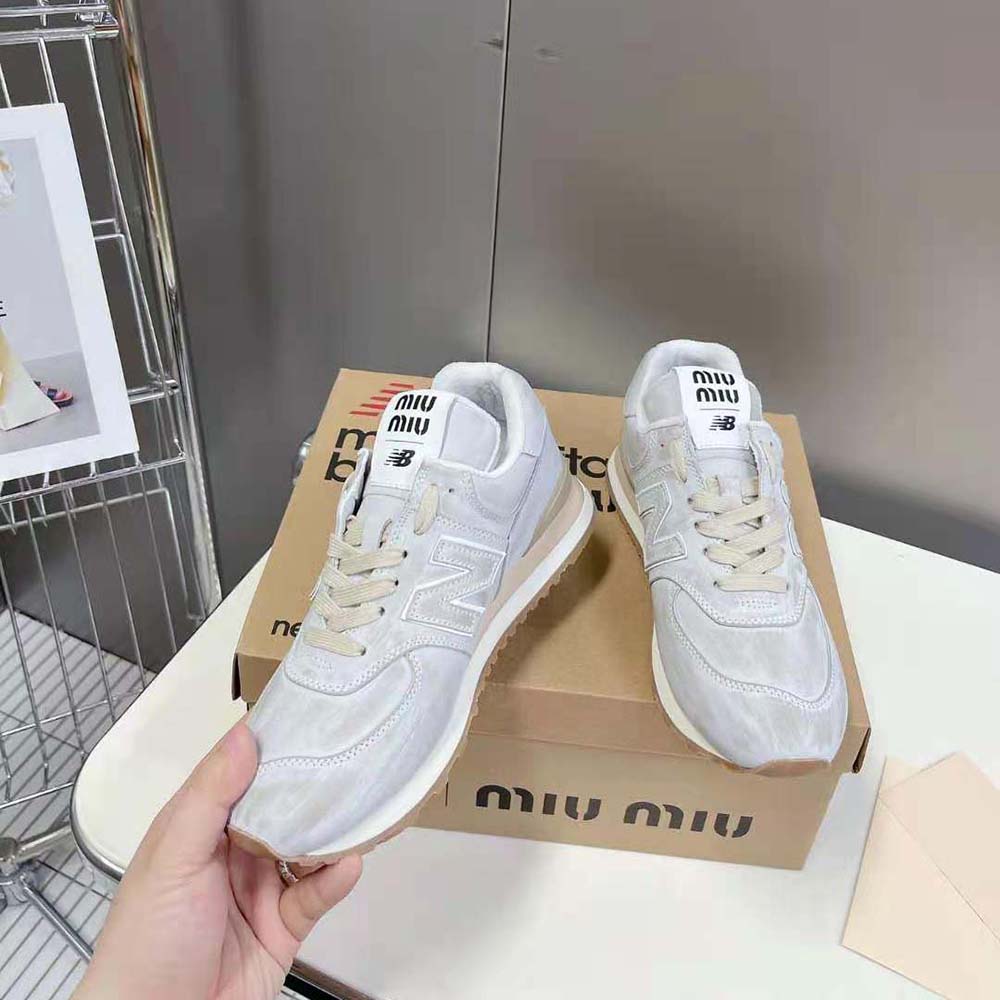 Miu Miu Women New Balance 574 x Miu Miu Vintage-Effect Nappa Leather Sneakers - image 4