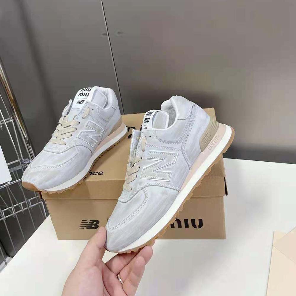 Miu Miu Women New Balance 574 x Miu Miu Vintage-Effect Nappa Leather Sneakers - image 5