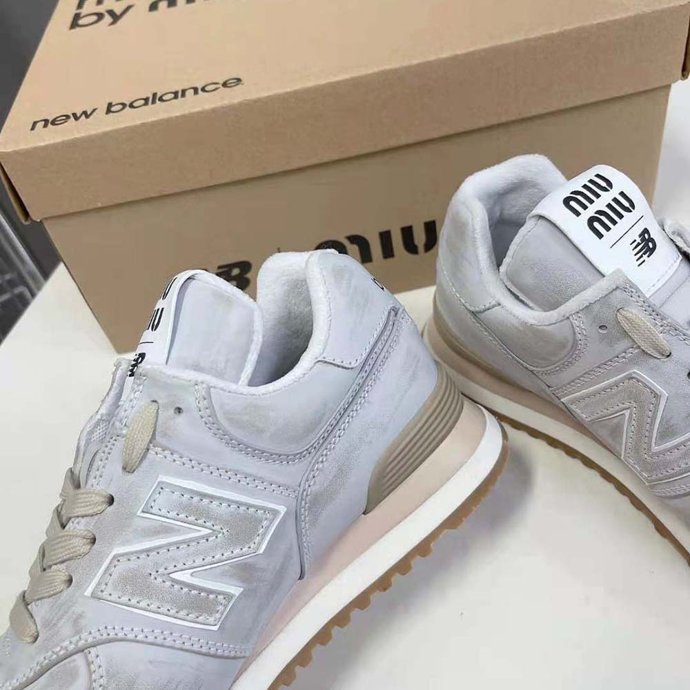 Miu Miu Women New Balance 574 x Miu Miu Vintage-Effect Nappa Leather Sneakers - image 8