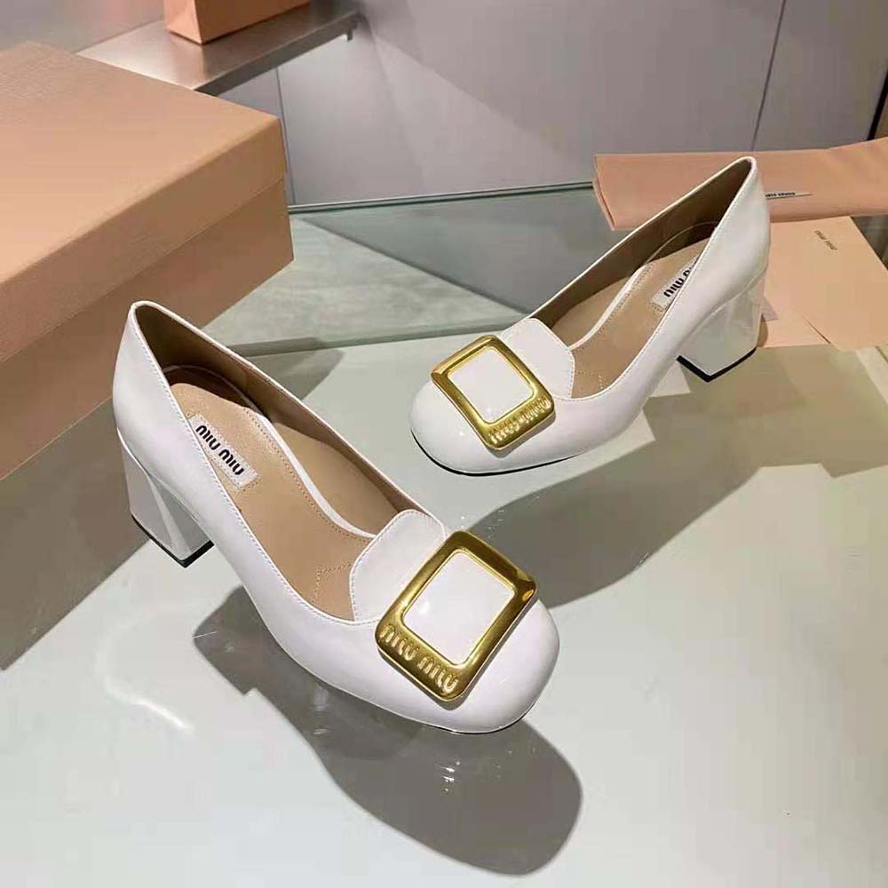 Miu Miu Women Patent Leather Pumps in 65 mm Heel Height-White - image 5
