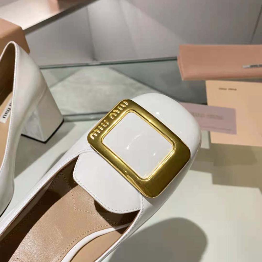 Miu Miu Women Patent Leather Pumps in 65 mm Heel Height-White - image 8
