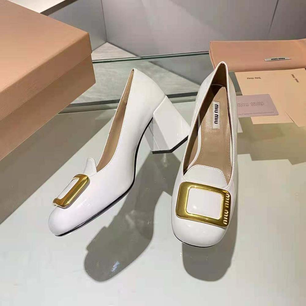 Miu Miu Women Patent Leather Pumps in 65 mm Heel Height-White - image 6
