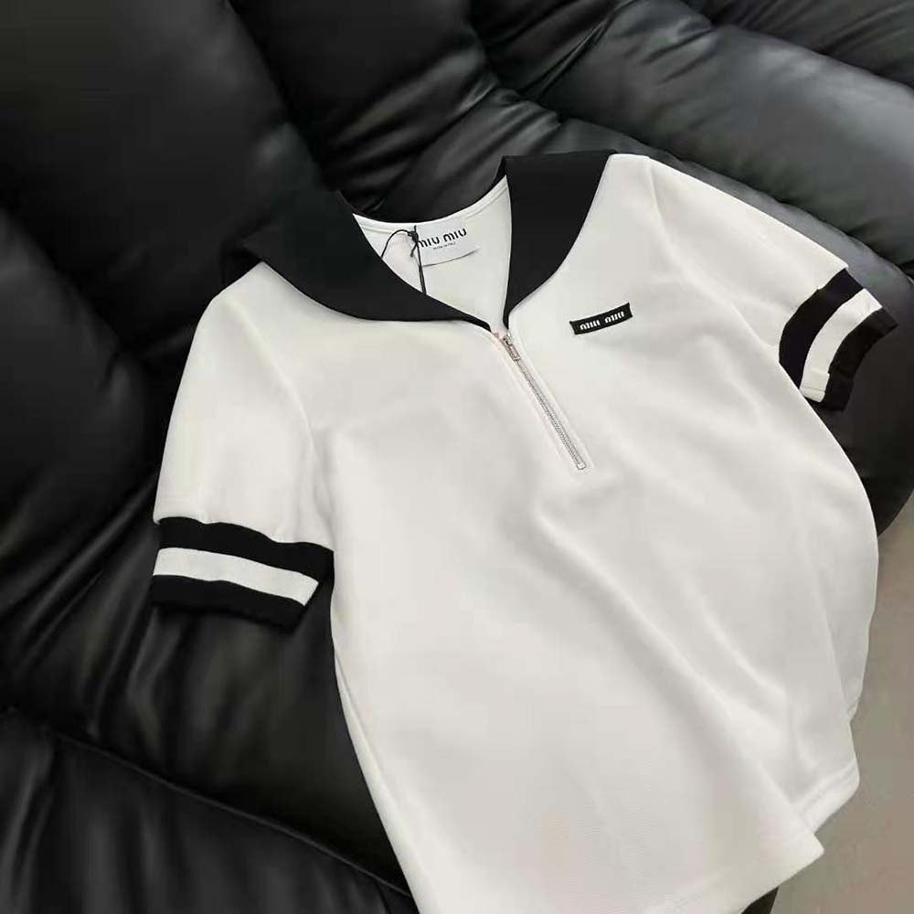Miu Miu Women Piqué Top with Jacquard Logo - image 4