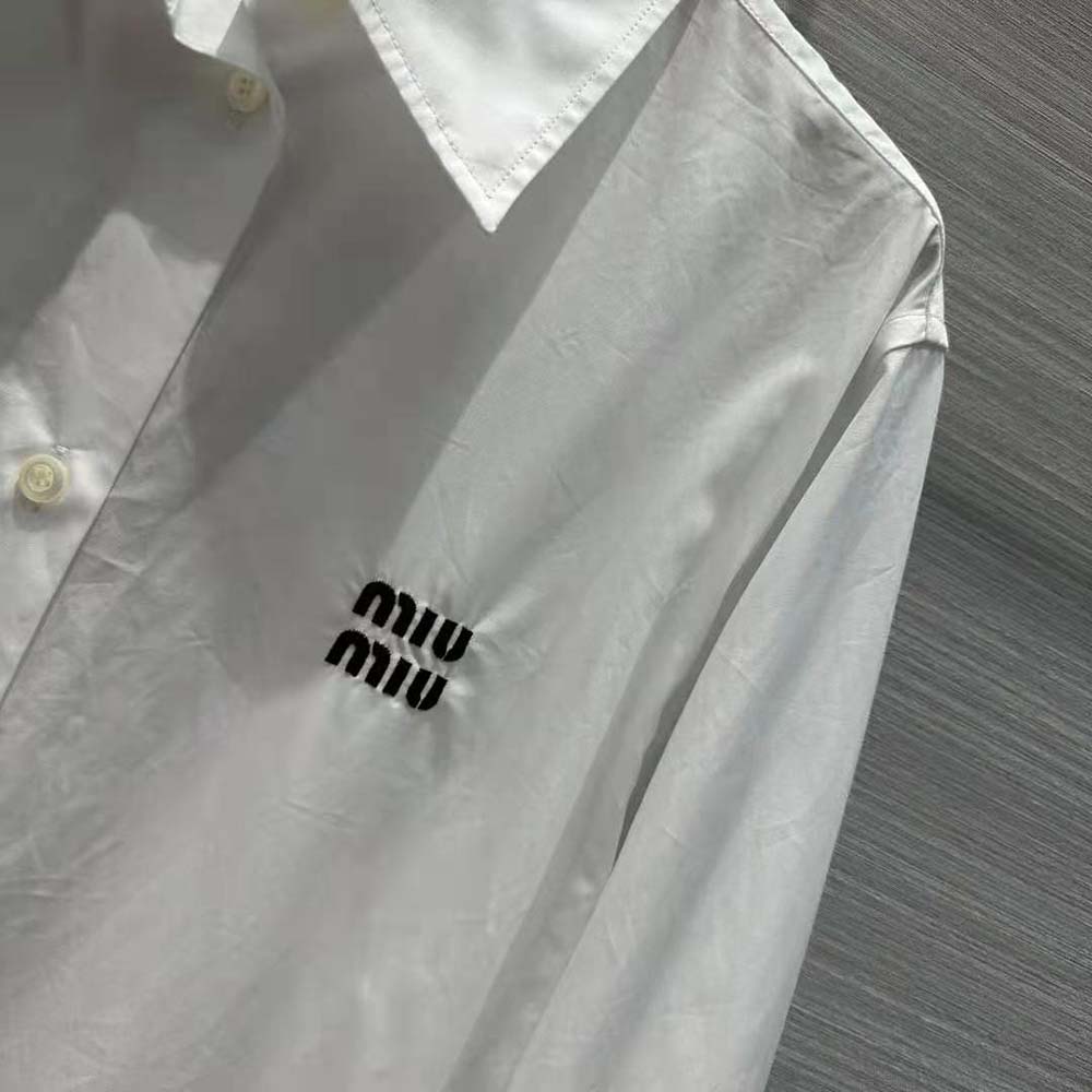 Miu Miu Women Poplin Mini-Dress with Embroidered Logo - image 5