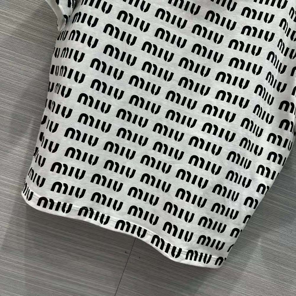Miu Miu Women Print Cotton T-shirt with Print Logo - image 5