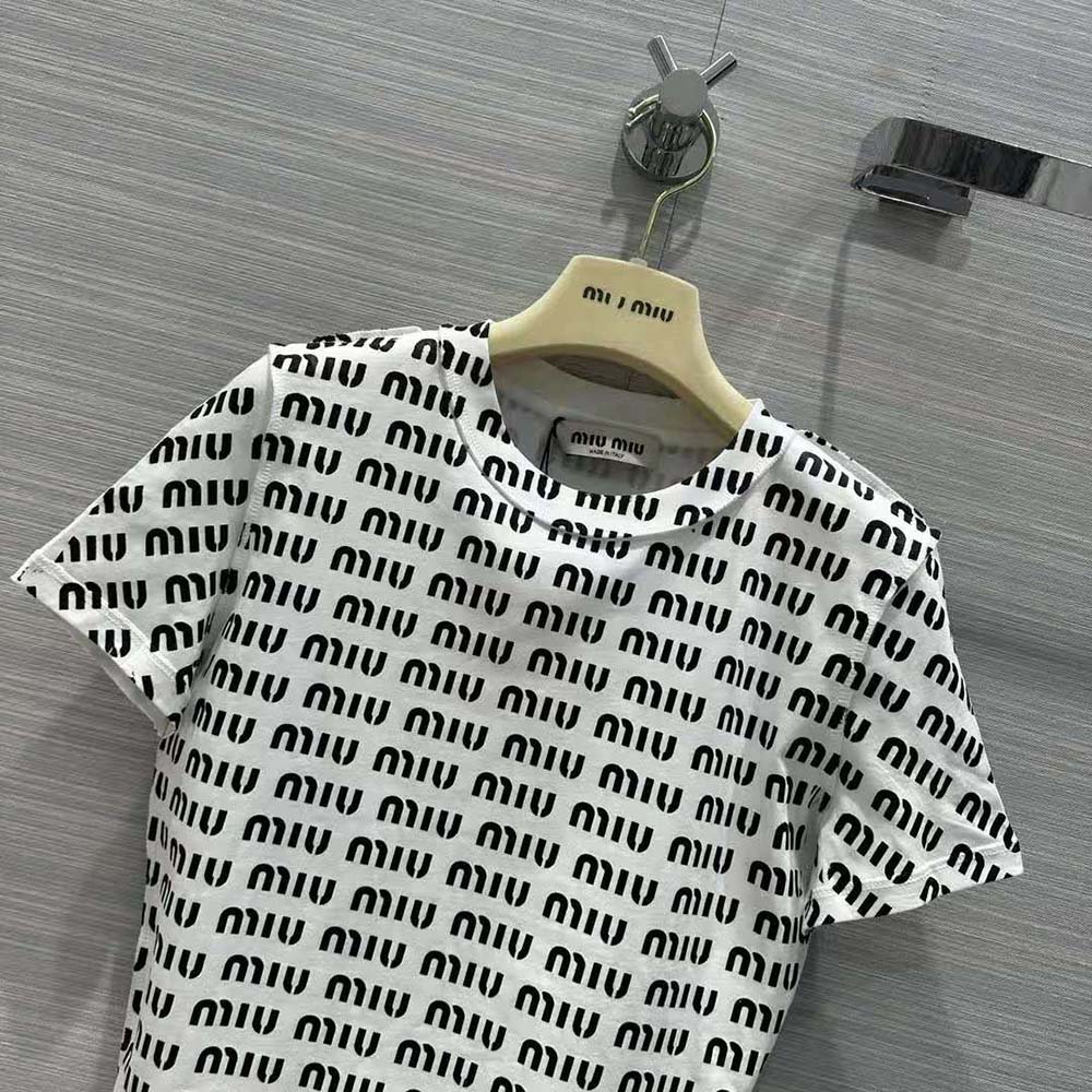Miu Miu Women Print Cotton T-shirt with Print Logo - image 4