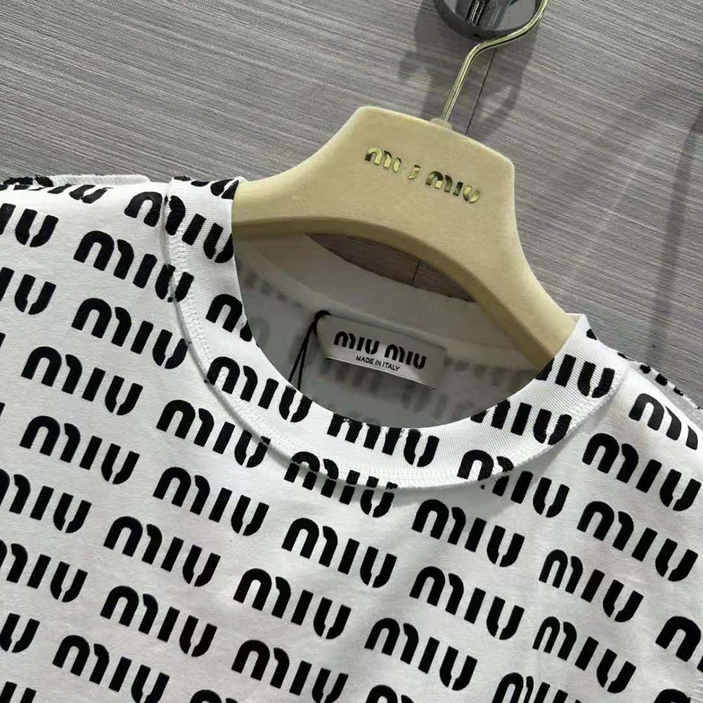Miu Miu Women Print Cotton T-shirt with Print Logo - image 6