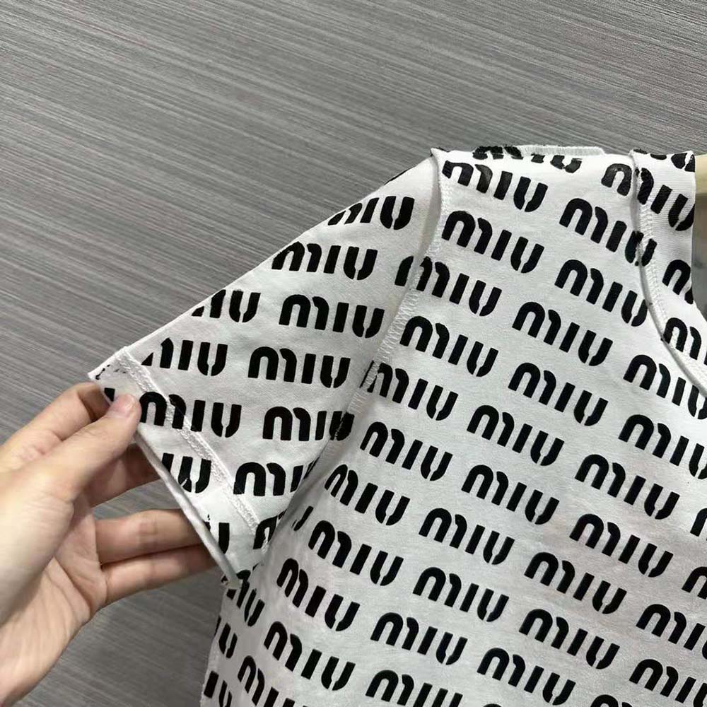 Miu Miu Women Print Cotton T-shirt with Print Logo - image 7