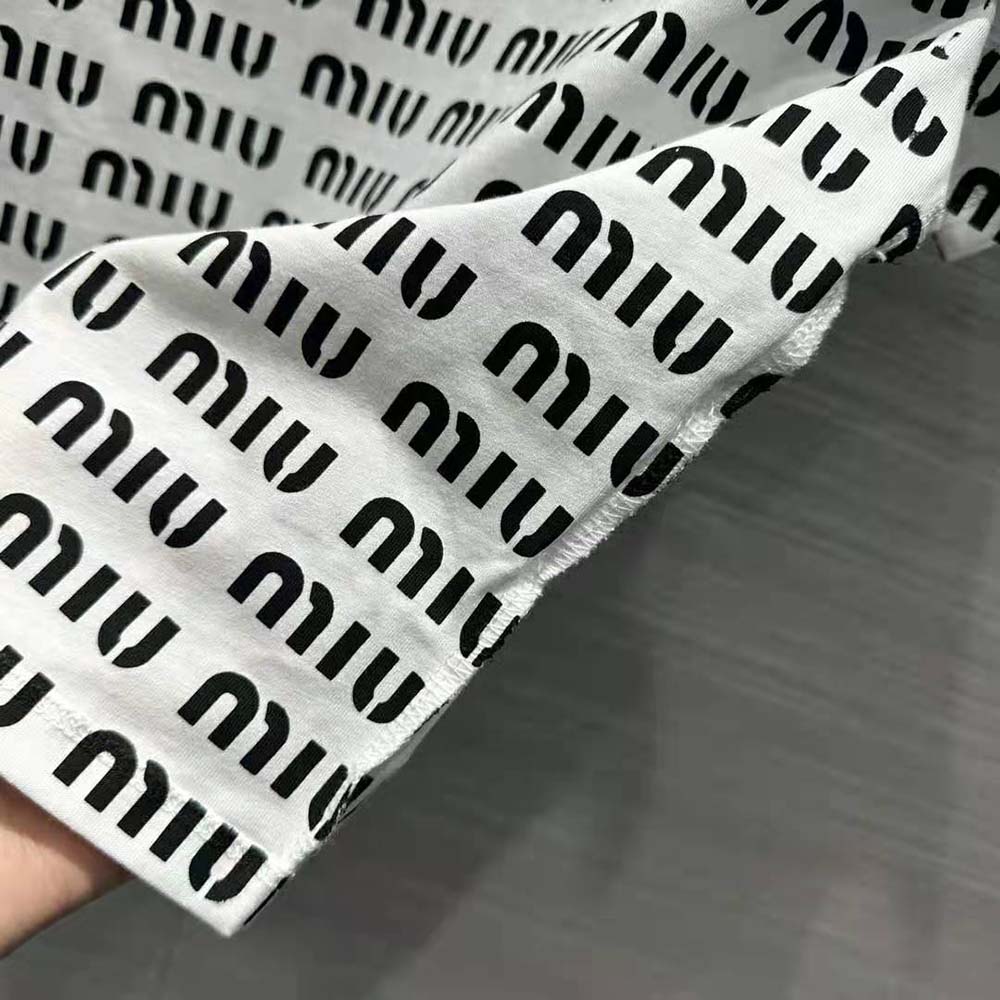 Miu Miu Women Print Cotton T-shirt with Print Logo - image 8