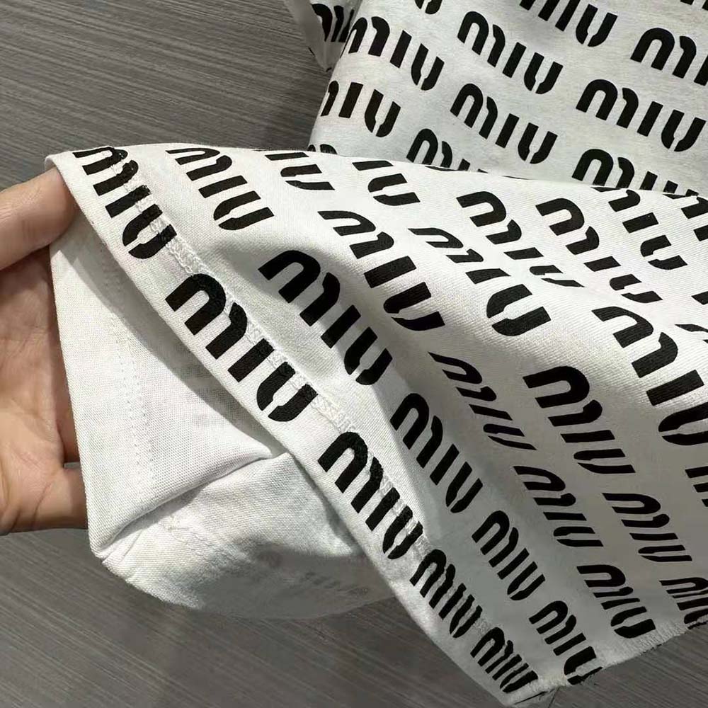 Miu Miu Women Print Cotton T-shirt with Print Logo - image 9
