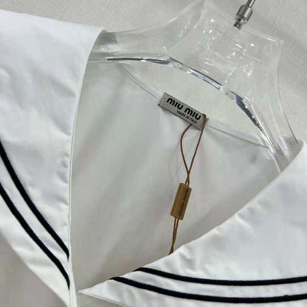 Miu Miu Women Sailor Poplin Dress with Embroidered Logo - image 7