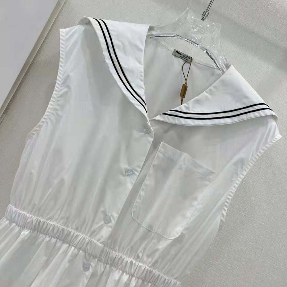 Miu Miu Women Sailor Poplin Dress with Embroidered Logo - image 5