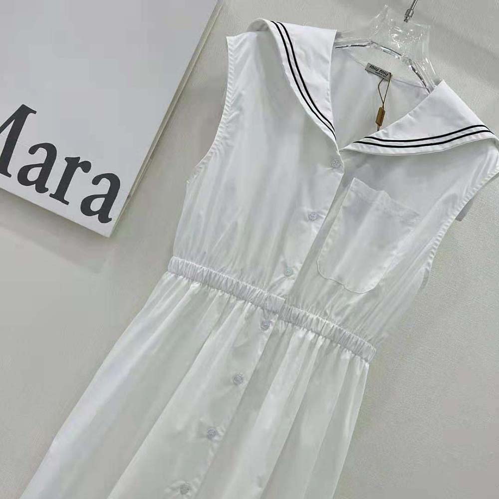 Miu Miu Women Sailor Poplin Dress with Embroidered Logo - image 4