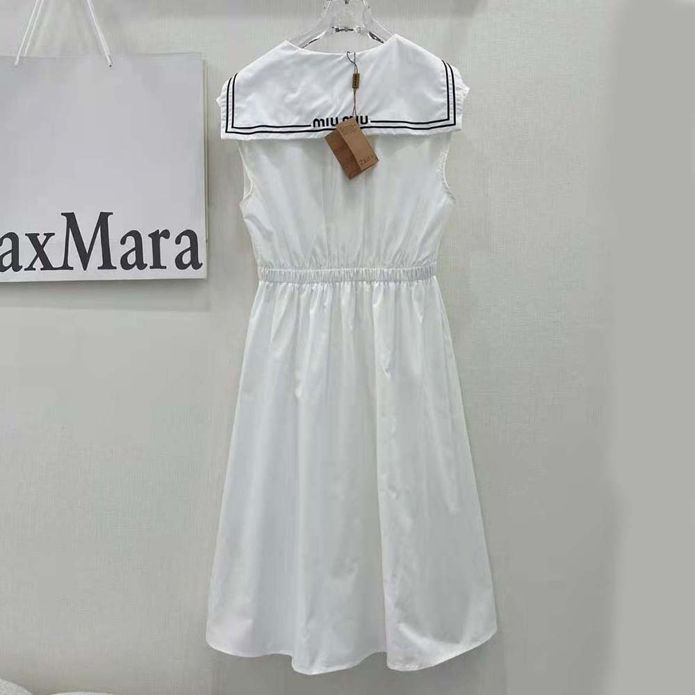 Side angle showing silhouette of Miu Miu Women Sailor Poplin Dress