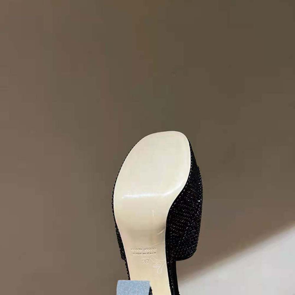 Miu Miu Women Satin Platform Sandals with Crystals-Black - image 10