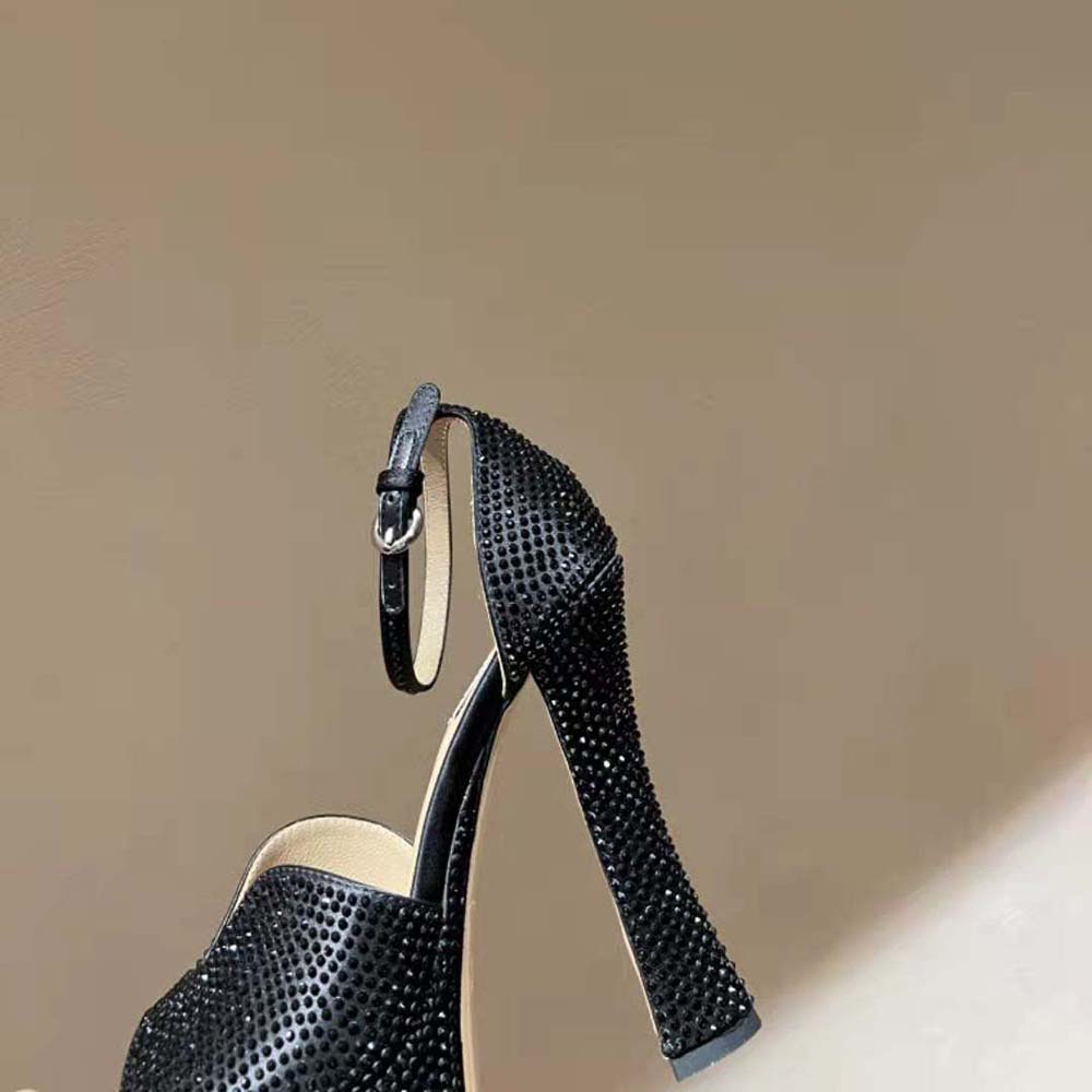 Miu Miu Women Satin Platform Sandals with Crystals-Black - image 8