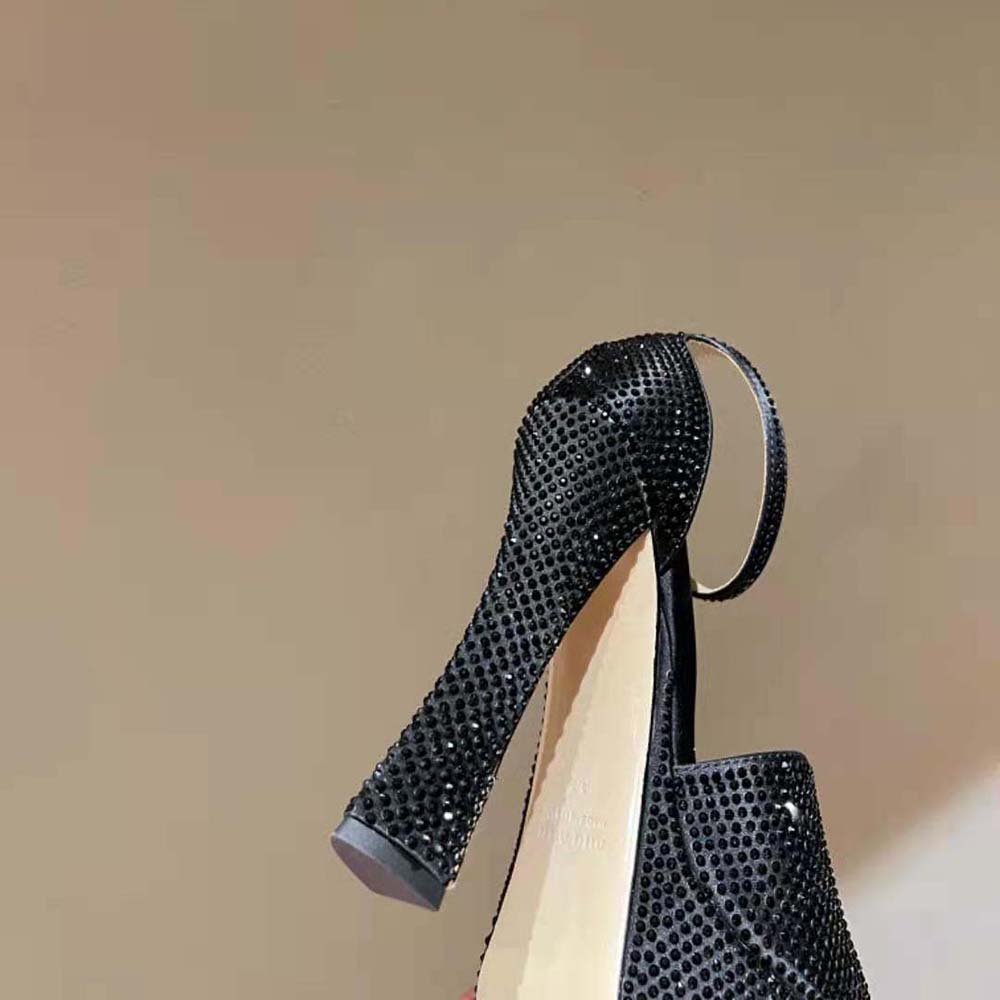 Miu Miu Women Satin Platform Sandals with Crystals-Black - image 7