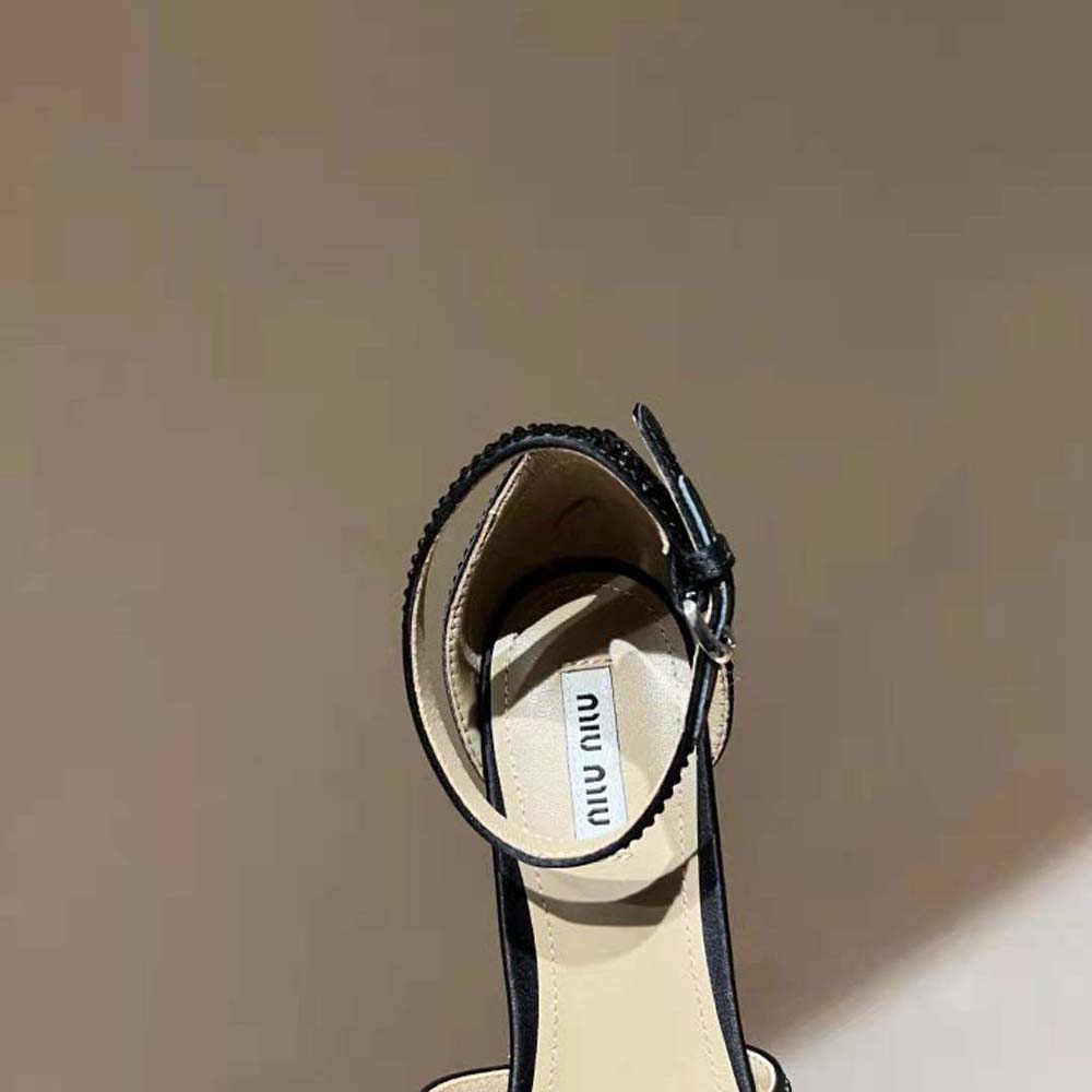 Miu Miu Women Satin Platform Sandals with Crystals-Black - image 6