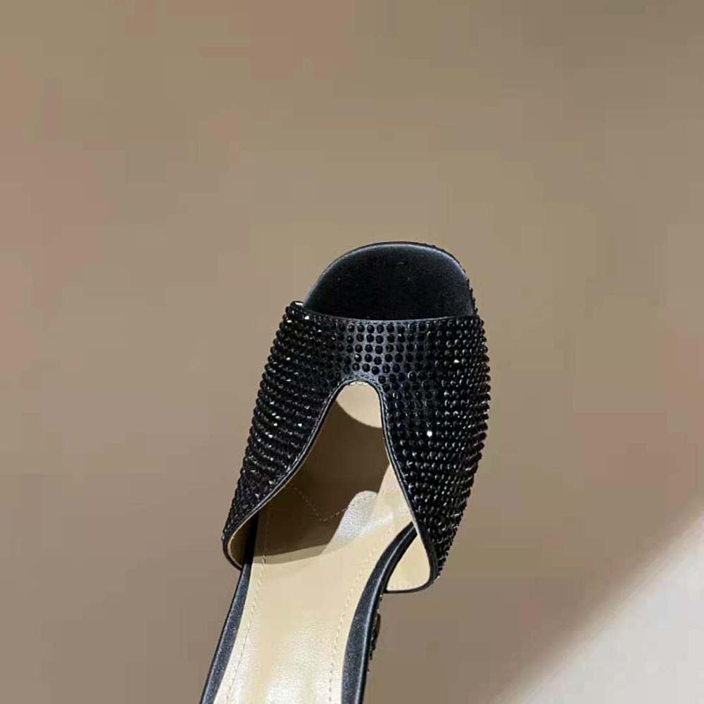 Miu Miu Women Satin Platform Sandals with Crystals-Black - image 5