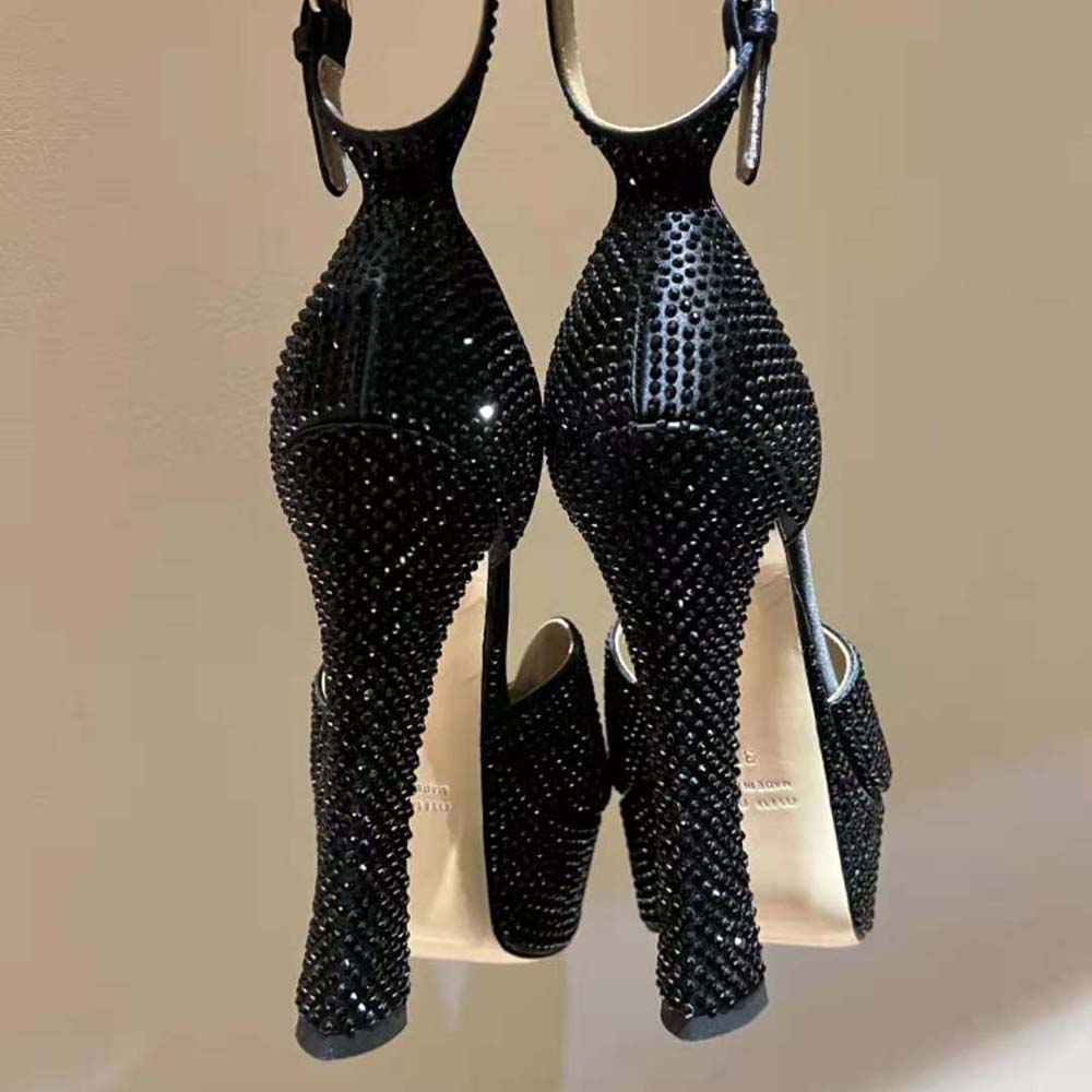 Miu Miu Women Satin Platform Sandals with Crystals-Black - image 9