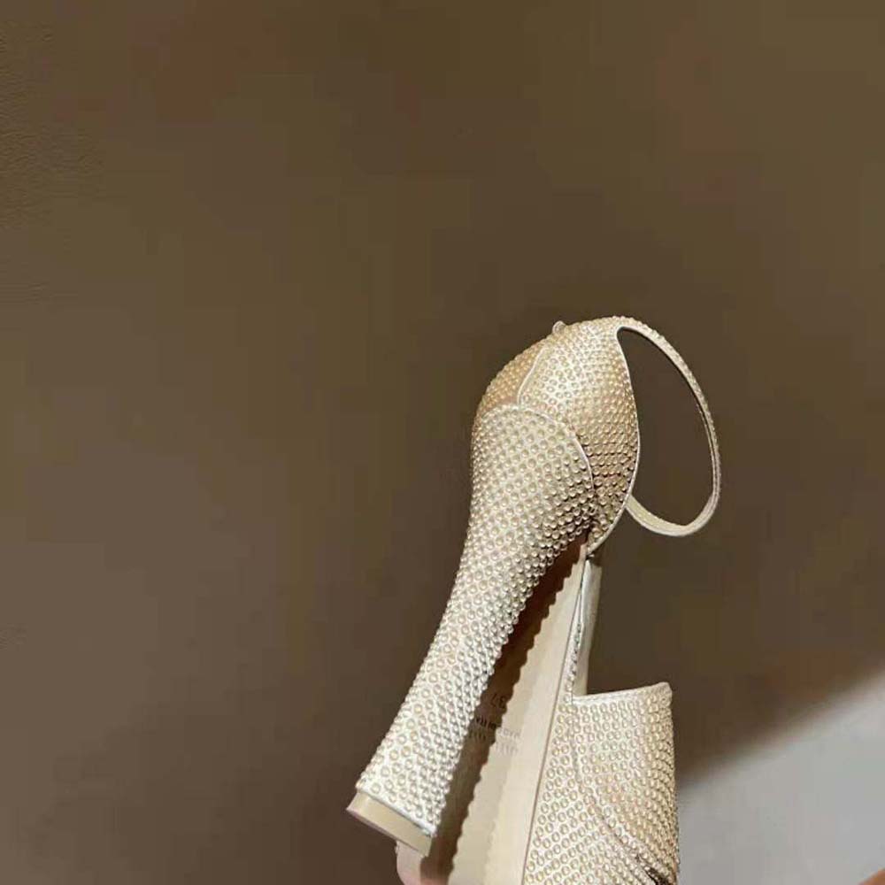 Miu Miu Women Satin Platform Sandals with Crystals-Gold - image 8