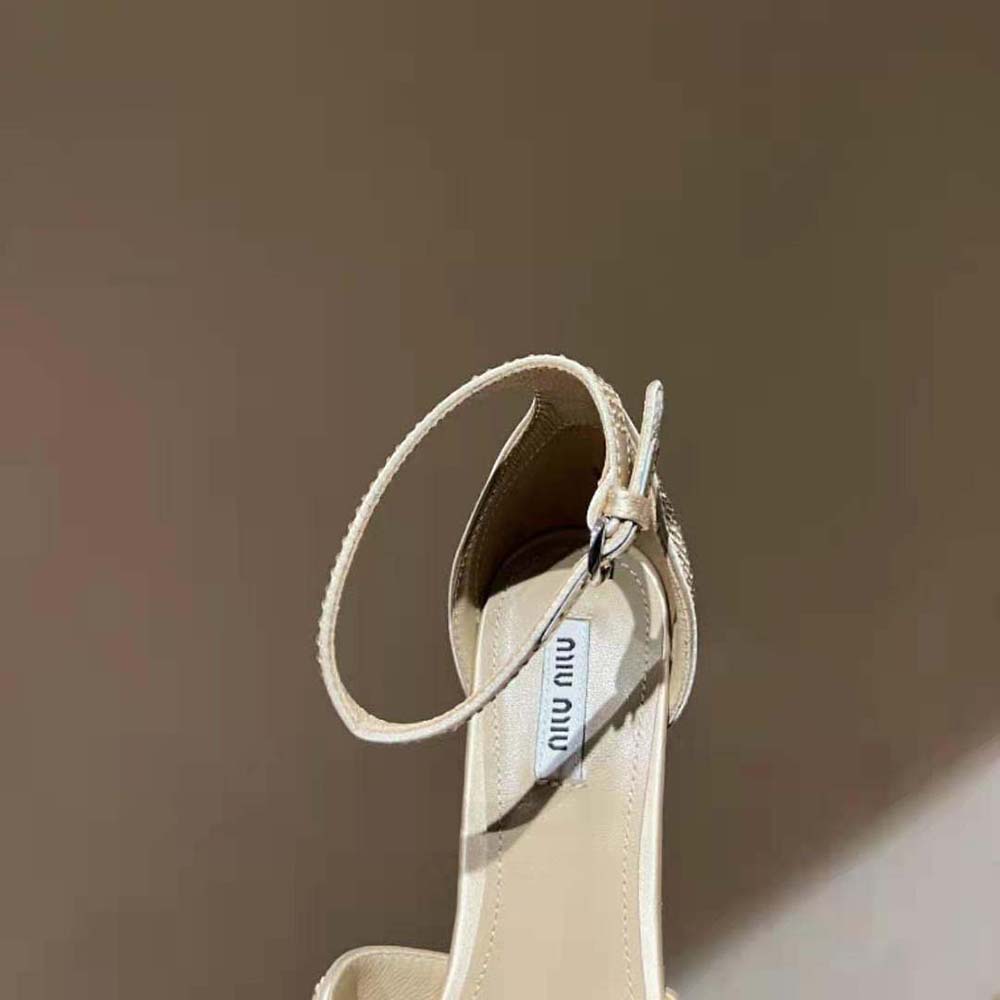 Miu Miu Women Satin Platform Sandals with Crystals-Gold - image 7