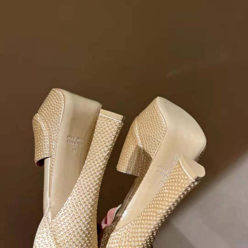 Miu Miu Women Satin Platform Sandals with Crystals-Gold - image 9