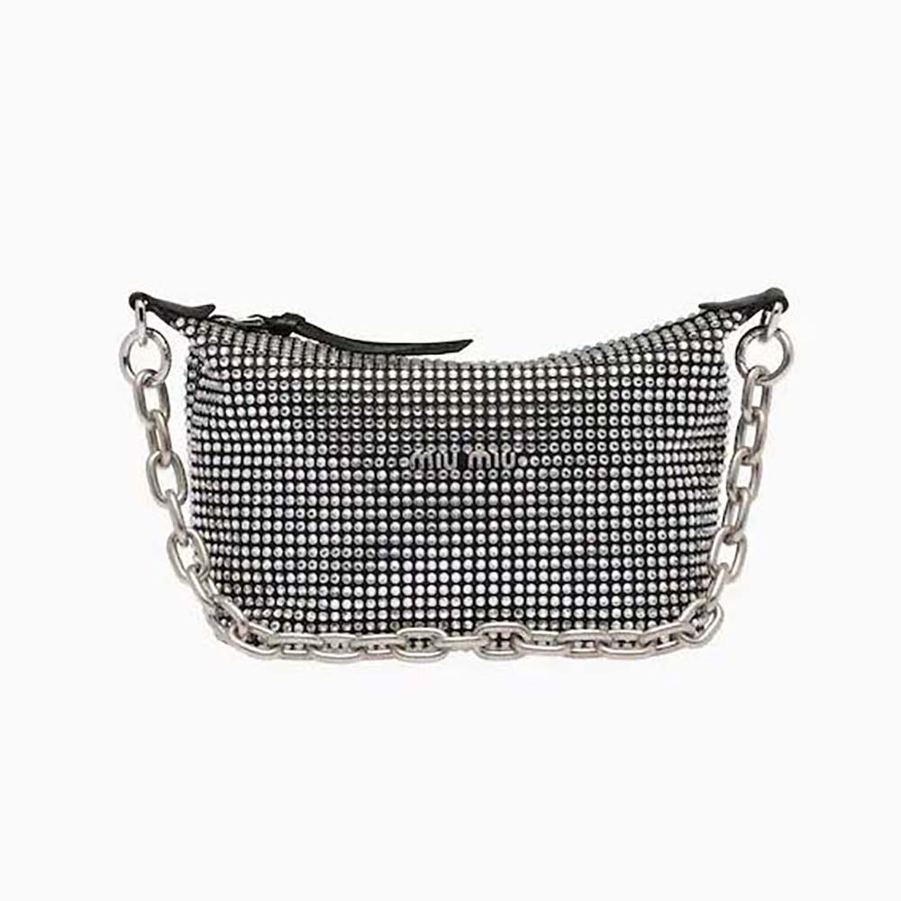 Front view of Miu Miu Women Spirit Satin Bag with Appliqués-Black