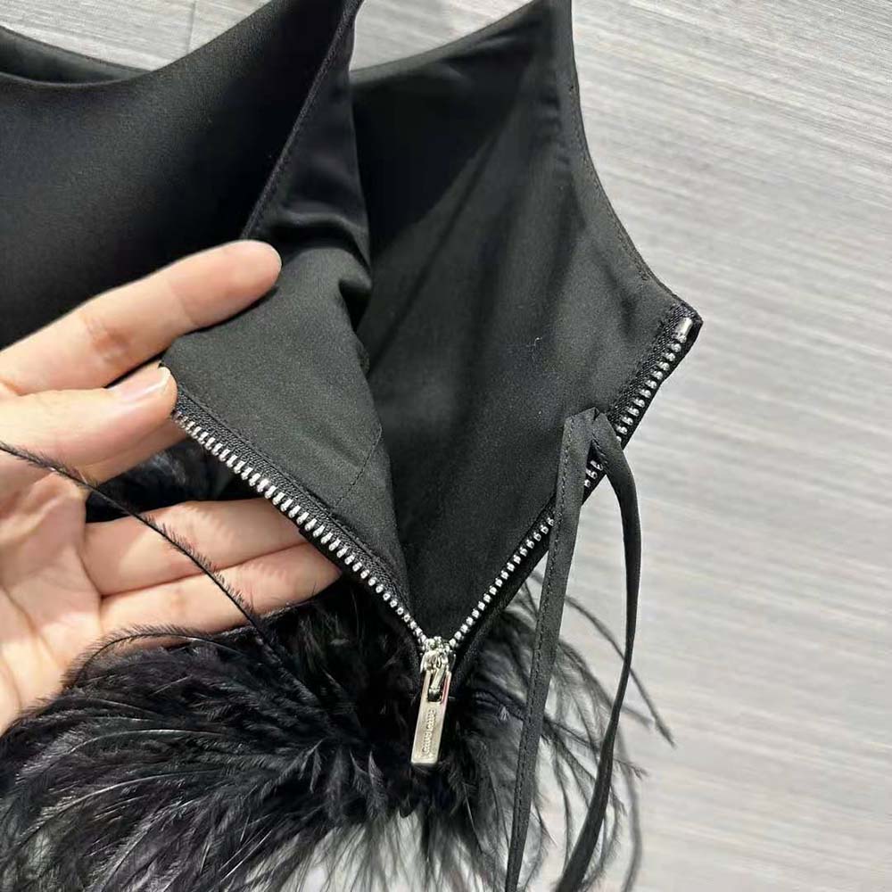 Miu Miu Women Stretch Cady Top with Feathers-Black - image 8