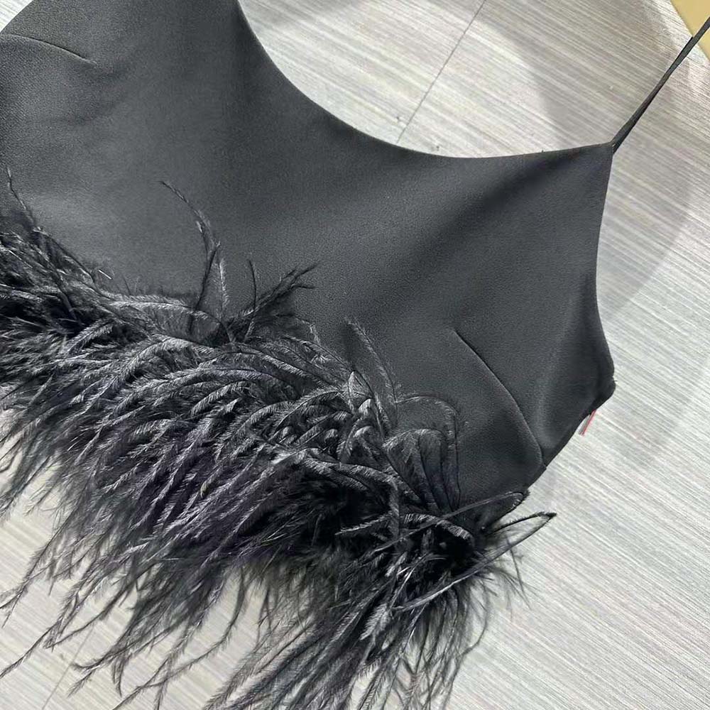 Miu Miu Women Stretch Cady Top with Feathers-Black - image 6