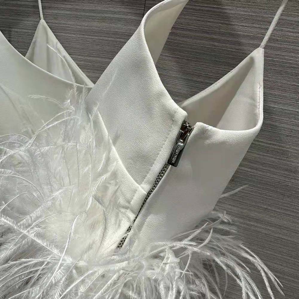 Miu Miu Women Stretch Cady Top with Feathers-White - image 9