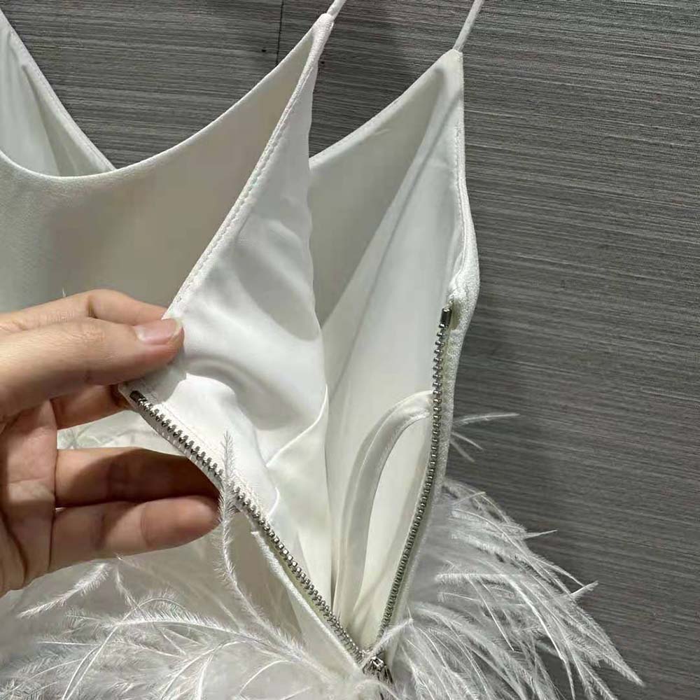 Miu Miu Women Stretch Cady Top with Feathers-White - image 8