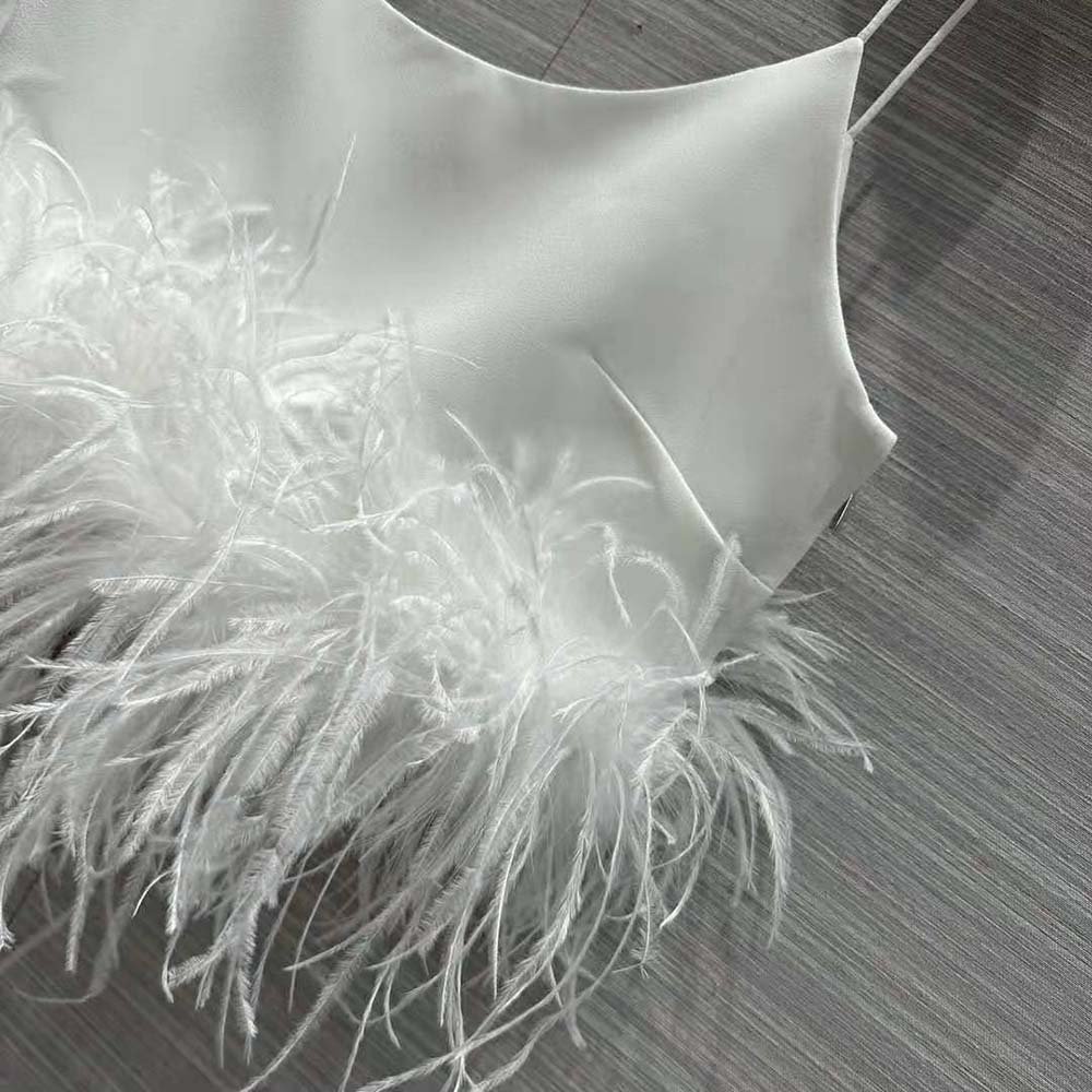 Miu Miu Women Stretch Cady Top with Feathers-White - image 7