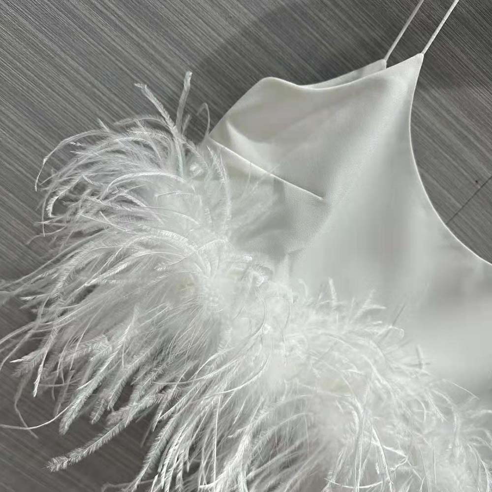 Miu Miu Women Stretch Cady Top with Feathers-White - image 6
