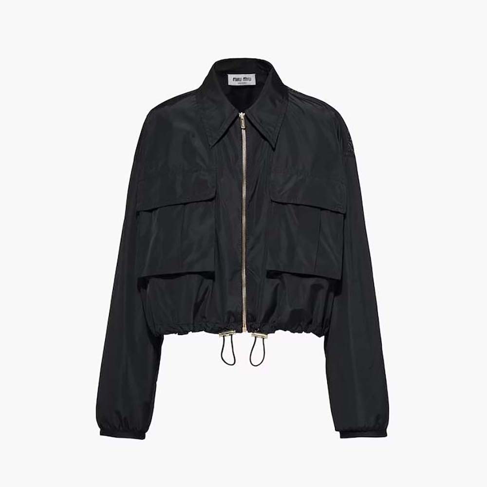 Front view of Miu Miu Women Technical Silk Blouson Jacket in black