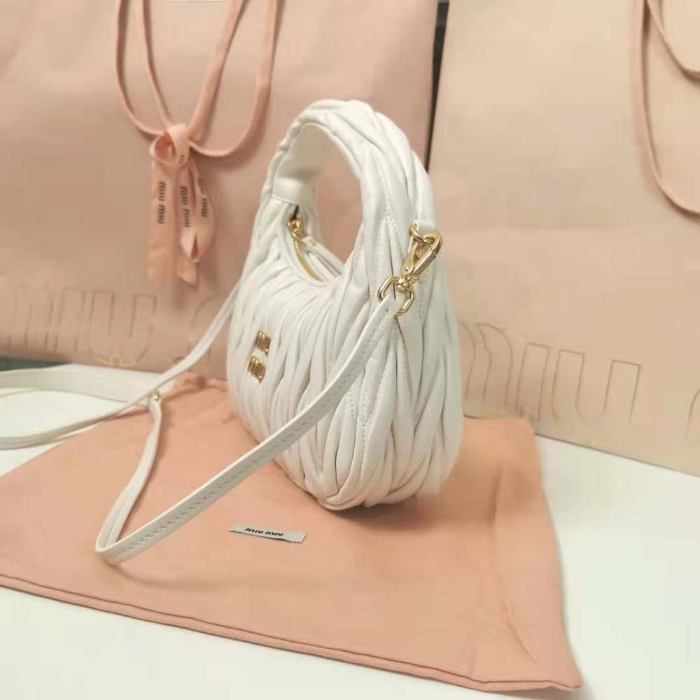 Miu Miu Women Wander Matelassé Nappa Leather Hobo Bag-White - image 4